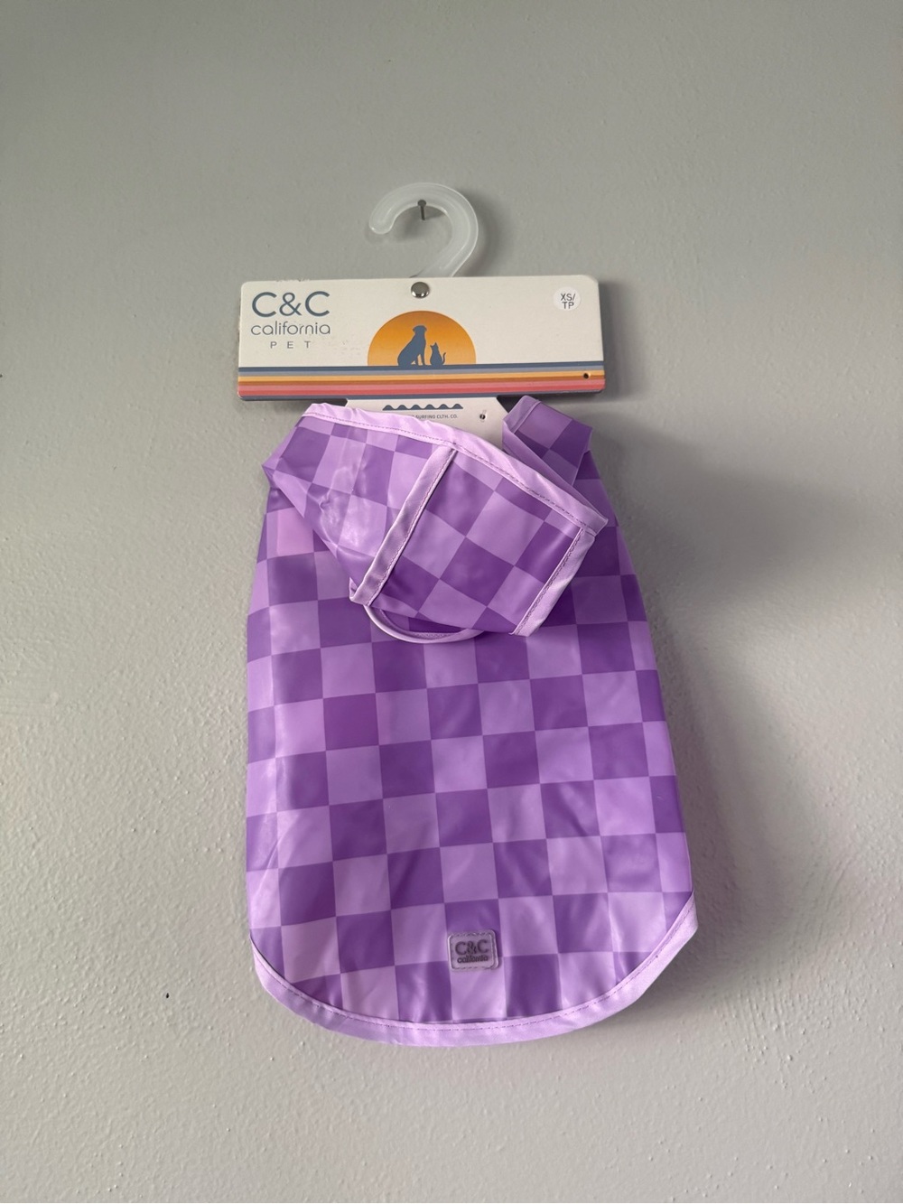 C&C California Lavender and Purple Checkerboard Pet Raincoat